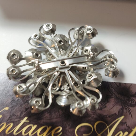 Antique Aurora Borealis Brooch Something Blue on Rhodium finish Glam Unsigned - Picture 4 of 6